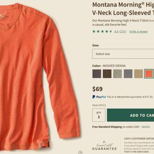 Orvis Men's XL Montana Morning High V-Neck Long Sleeve T-Shrit